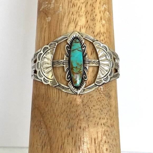 VTG Bell Trading Sterling Silver 925 Southwest Turquoise Wide Band Cuff Bracelet - Picture 12 of 16
